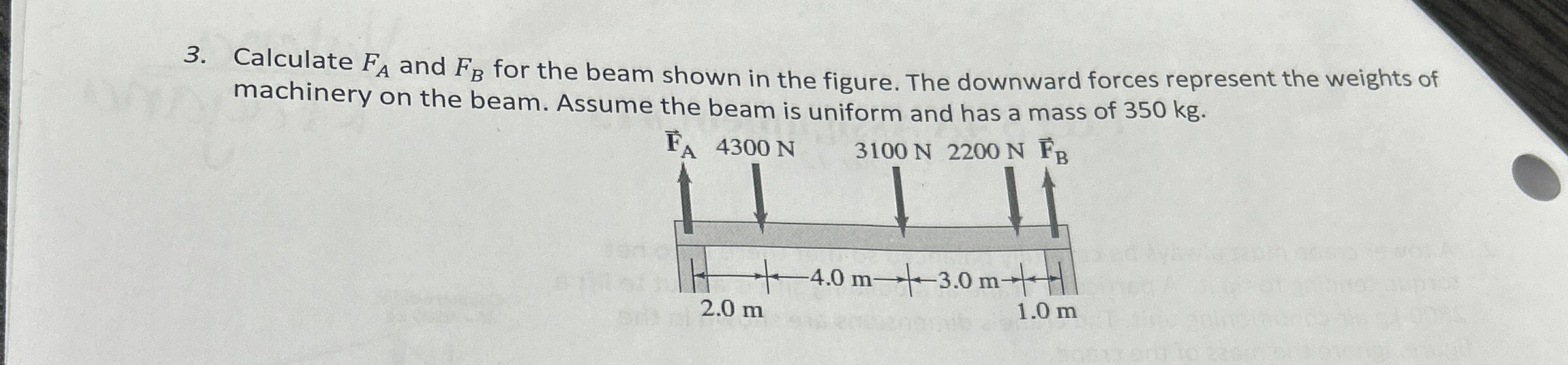 Calculate F A and F B for the beam shown in the