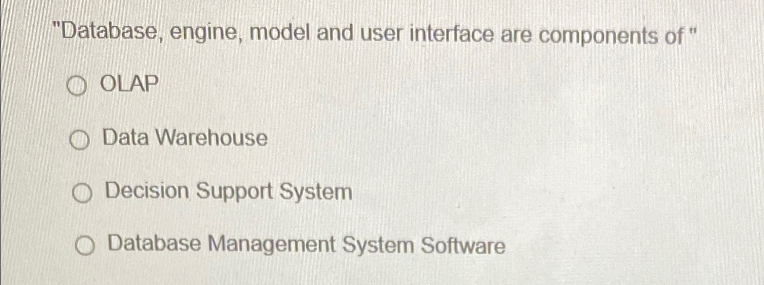 "Database, engine, model and user interface are