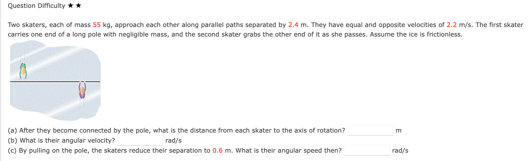 Question Difficulty Two skaters, each of mass 5 5
