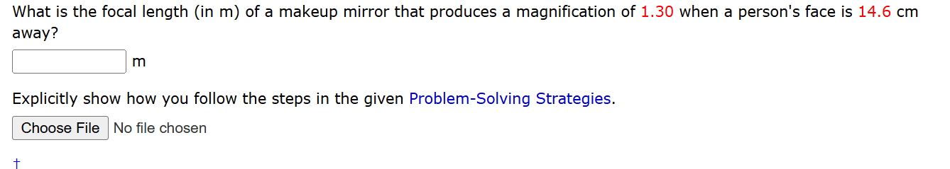 What is the focal length ( in m ) of a makeup