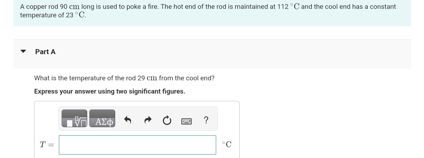 A copper rod 9 0 cm long is used to poke a fire.