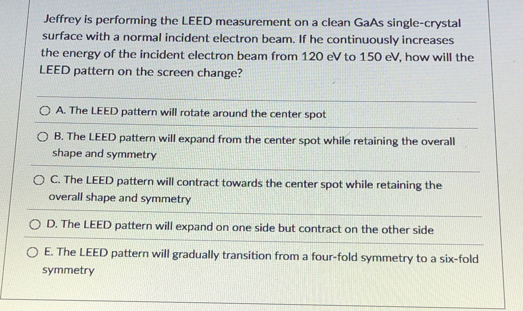 Jeffrey is performing the LEED measurement on a