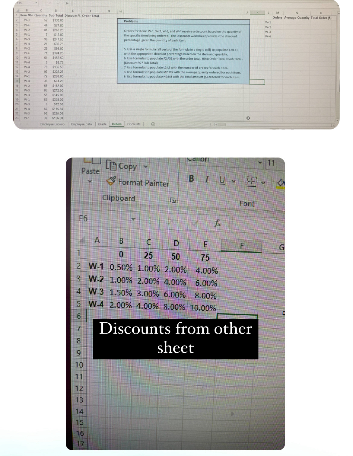 Orders for items W - 1 , W - 2 , W - 3 , and W -