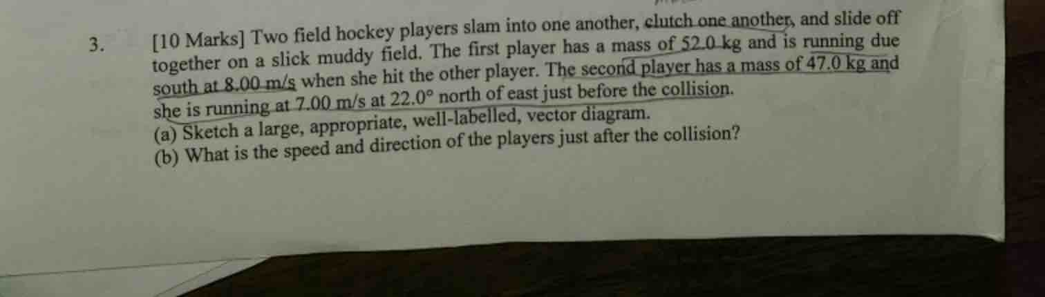 3 . [ 1 0 Marks ] Two field hockey players slam