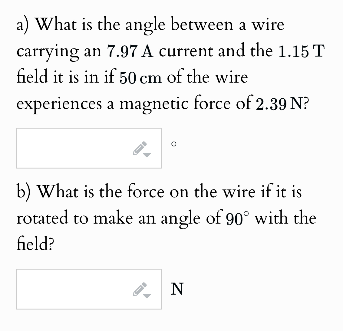 a ) What is the angle between a wire carrying an