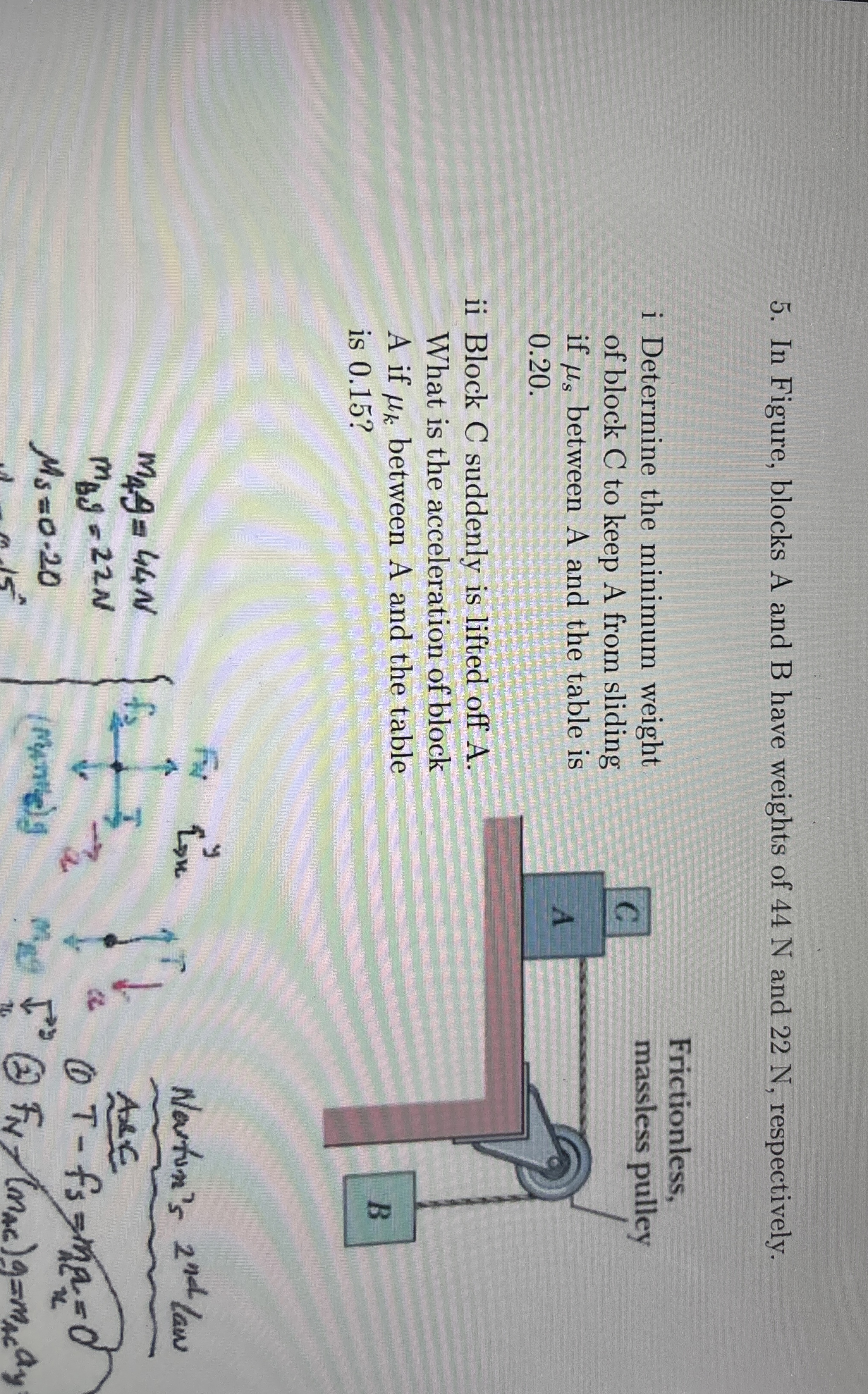 In Figure, blocks A and B have weights of 4 4 N