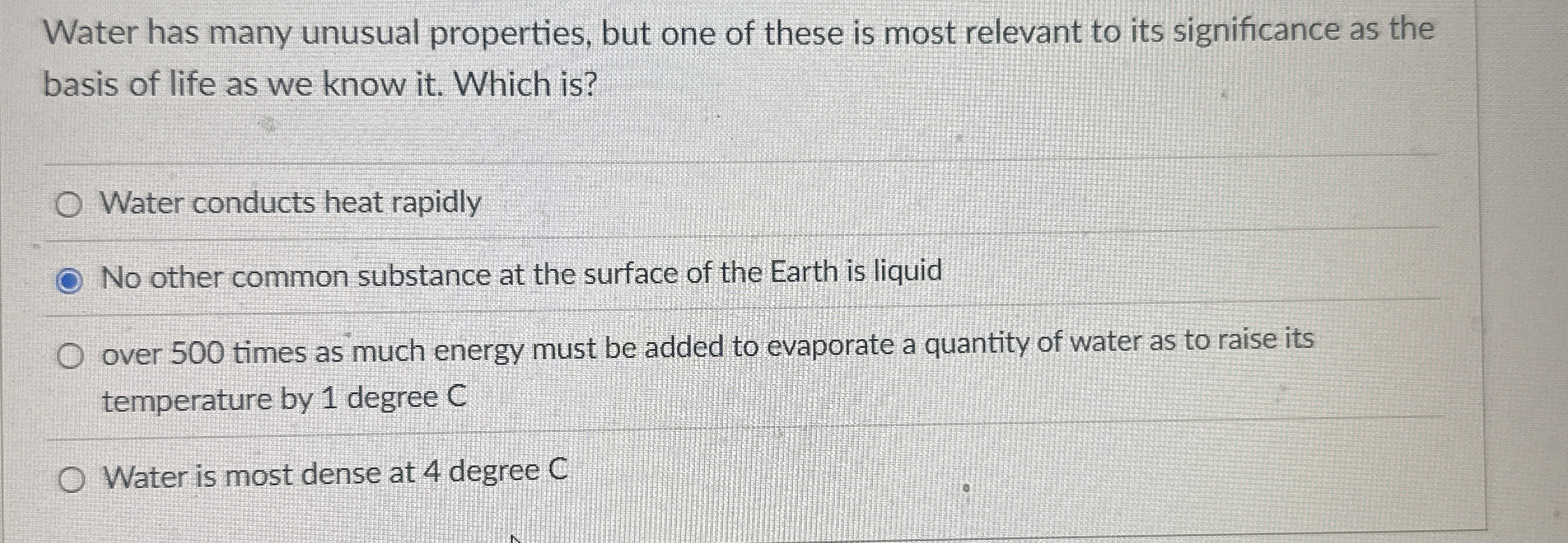 Water has many unusual properties, but one of