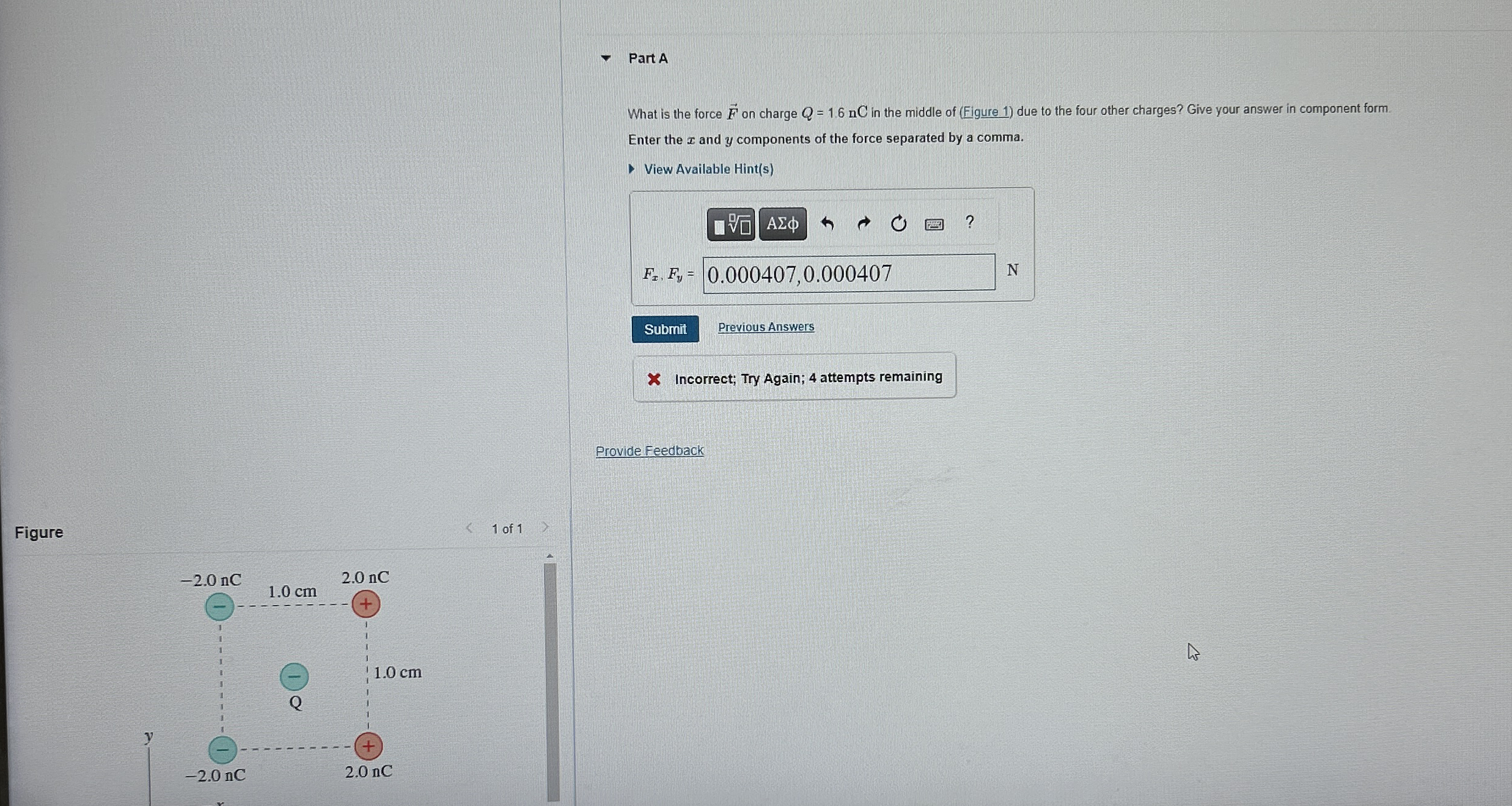 Part A What is the force vec ( F ) on charge Q =