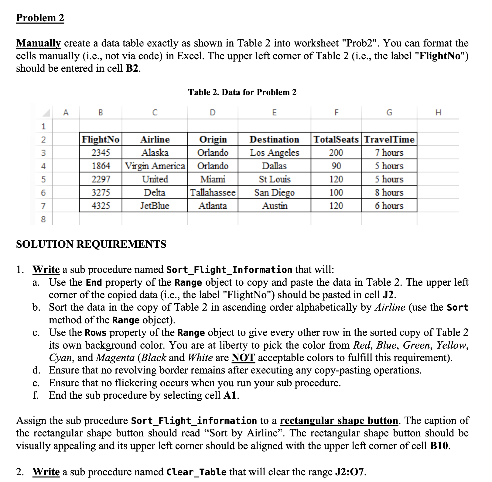 SOLUTION REQUIREMENTS Write a sub procedure named