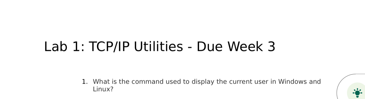 Lab 1 : TCP / IP Utilities - Due Week 3 What is