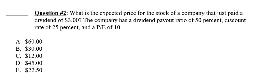 Question #1: MTB Surfboards has a P/E of 20. The