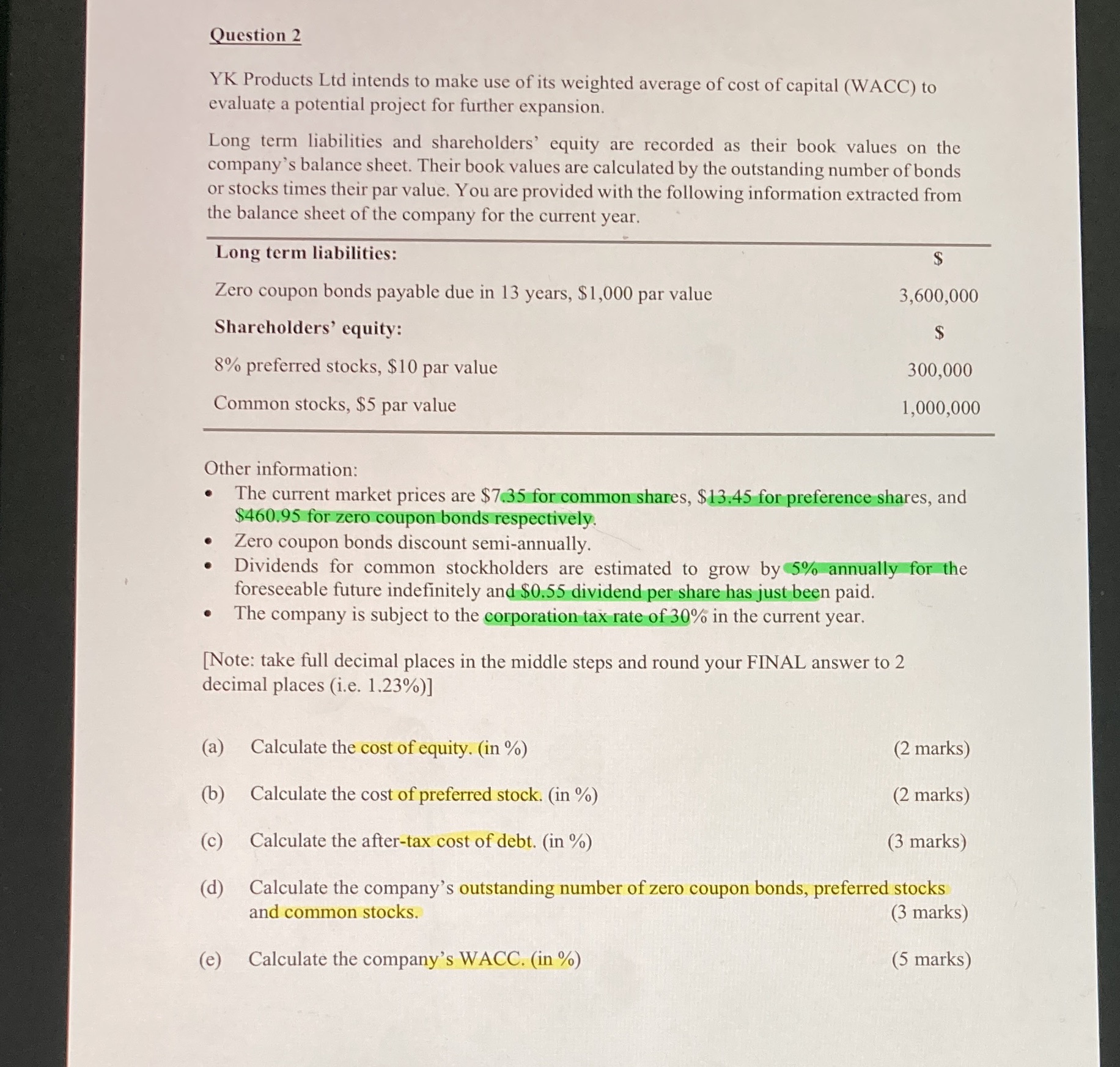 Question 2 YK Products Ltd intends to make use of