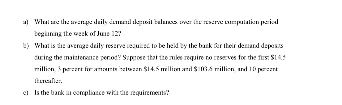 a) What are the average daily demand deposit