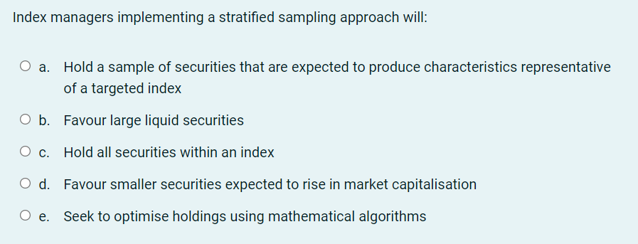 Index managers implementing a stratied sampling