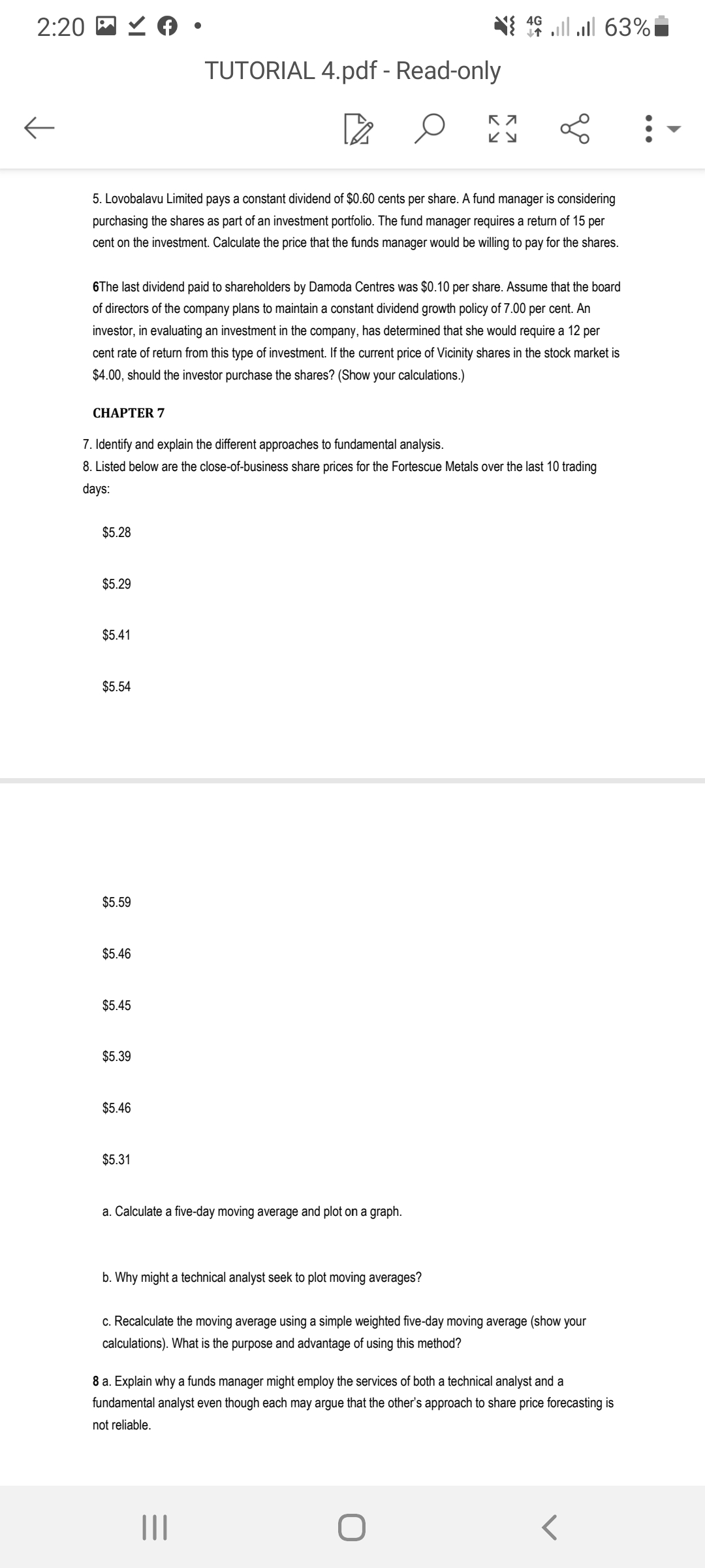 Taken from unit fm201 tutorial questions.solution