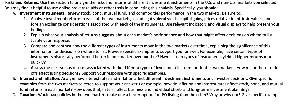 Risks and Returns. Use this section to analyze