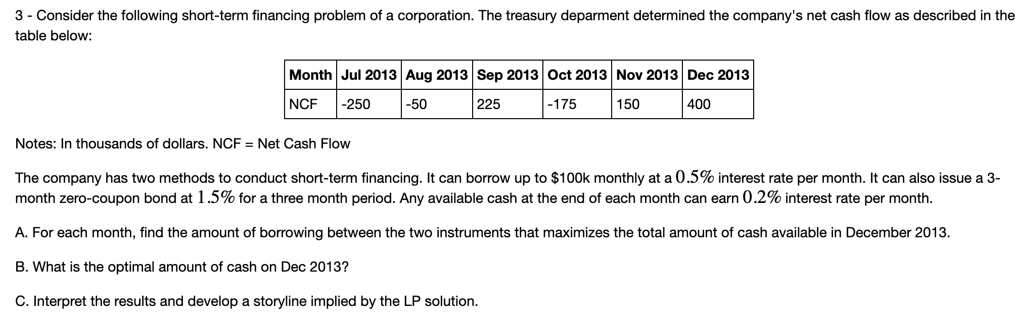 Optimization in Finance 3 - Consider the