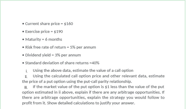 . Current share price = $160 . Exercise price =