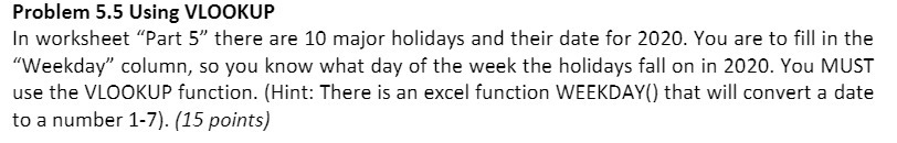 Problem 5.5 Using VLDDKUP' In worksheet