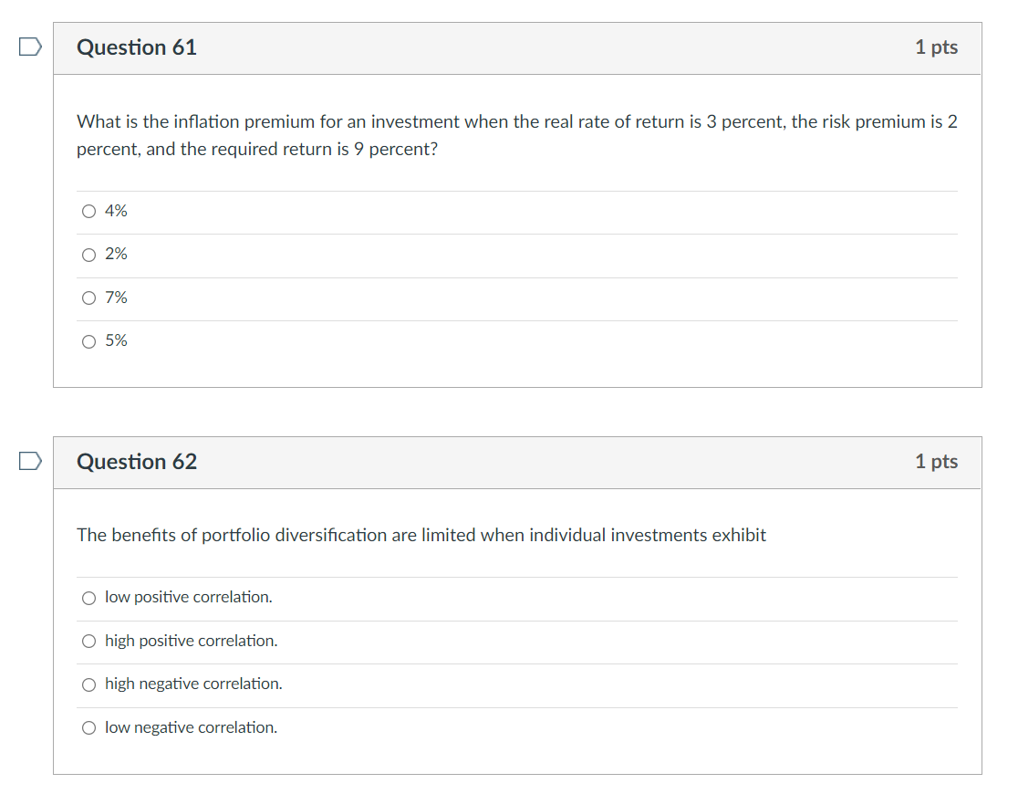 D Question 61 1 pts What is the inflation premium