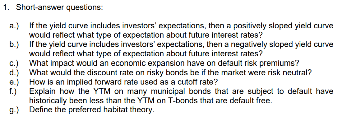 1. Short-answer questions: a.) b.) c.) d.) e.)