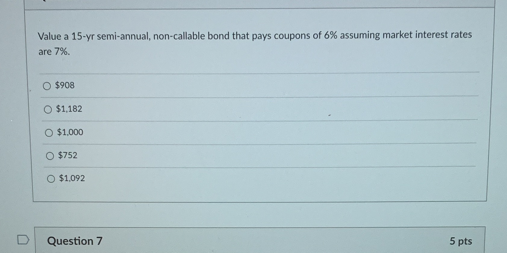 Value a 15-yr semi-annual, non-callable bond that