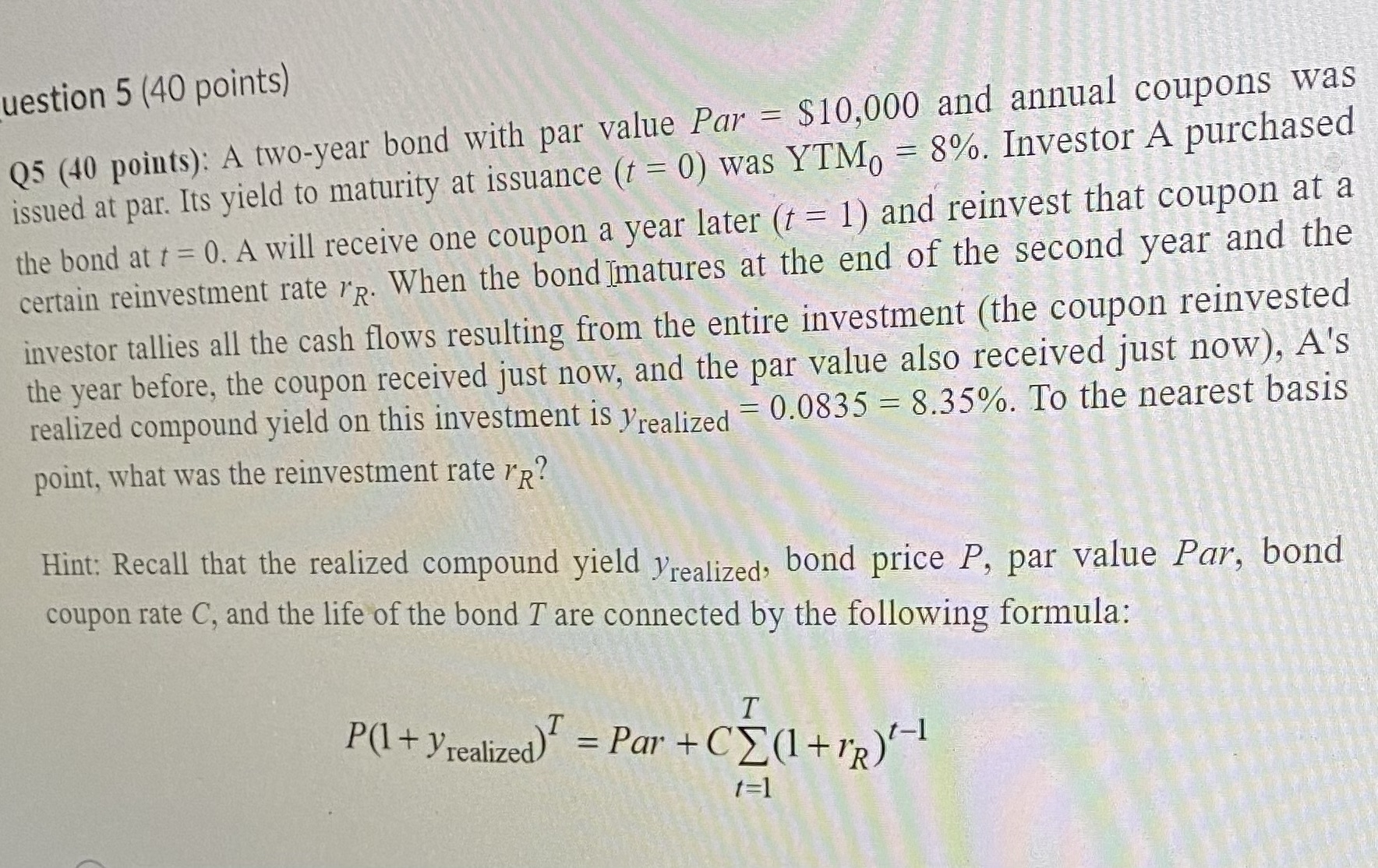 uestion 5 (40 points) Q5 (40 points): A two-year