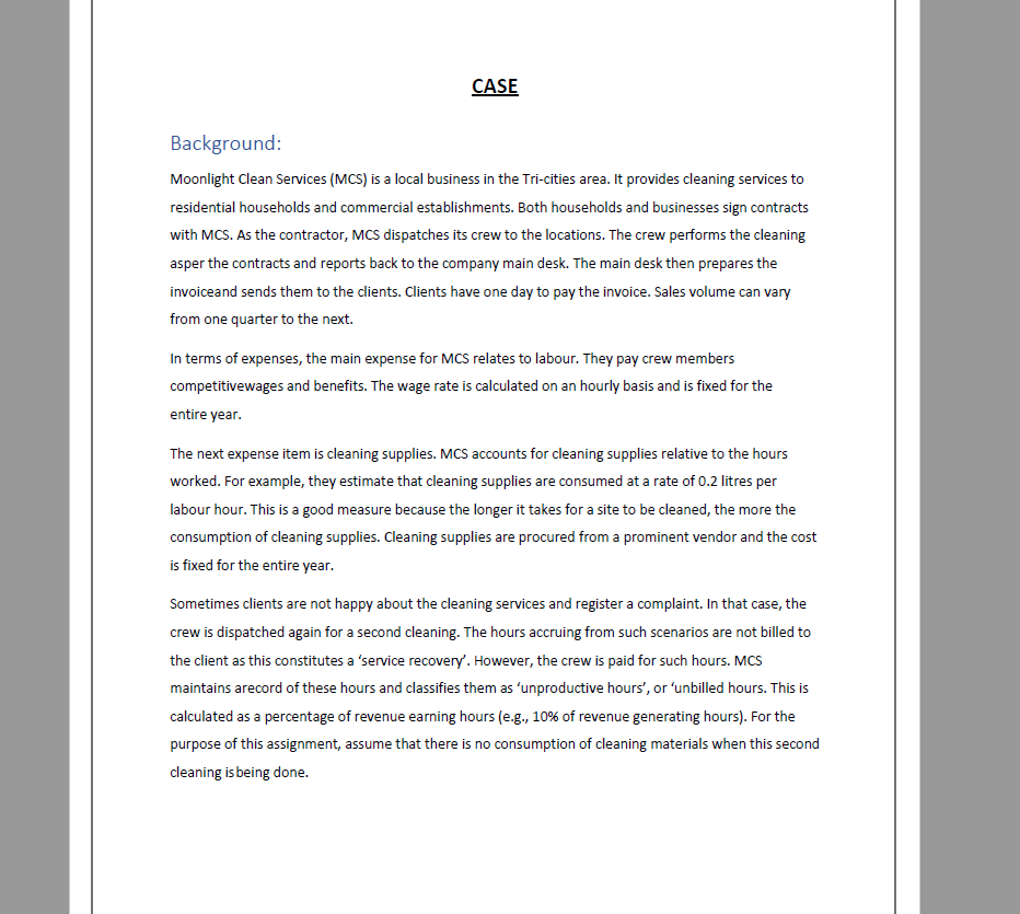 CASE Background: Moonlight Clean Services (MCS)