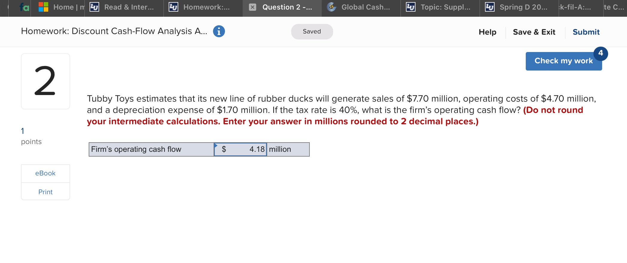 Question 2 Homework: Discount Cash-Flow Analysis