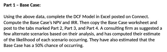 Part 1 - Base Case: Using the above data,