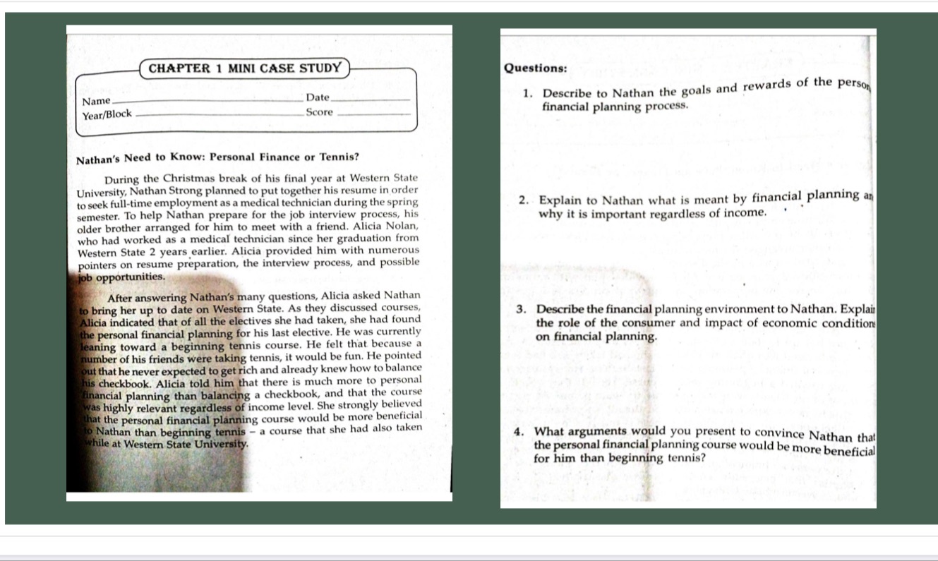 Financial planning process CHAPTER 1 MINI CASE