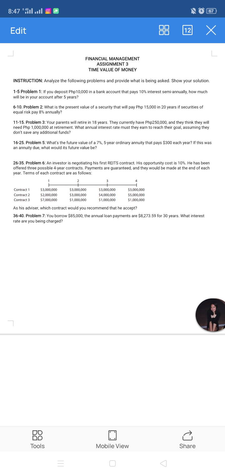 = y A | Y| e Edit FINANCIAL MANAGEMENT ASSIGNMENT