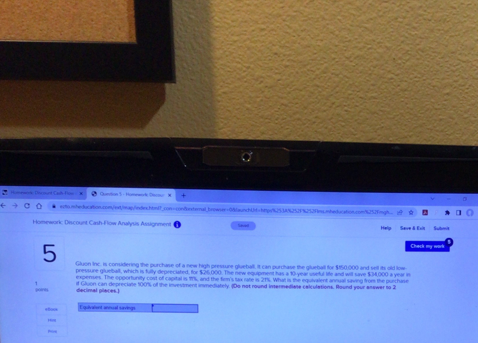 mework Discount Cash-Flow X Question 5 -