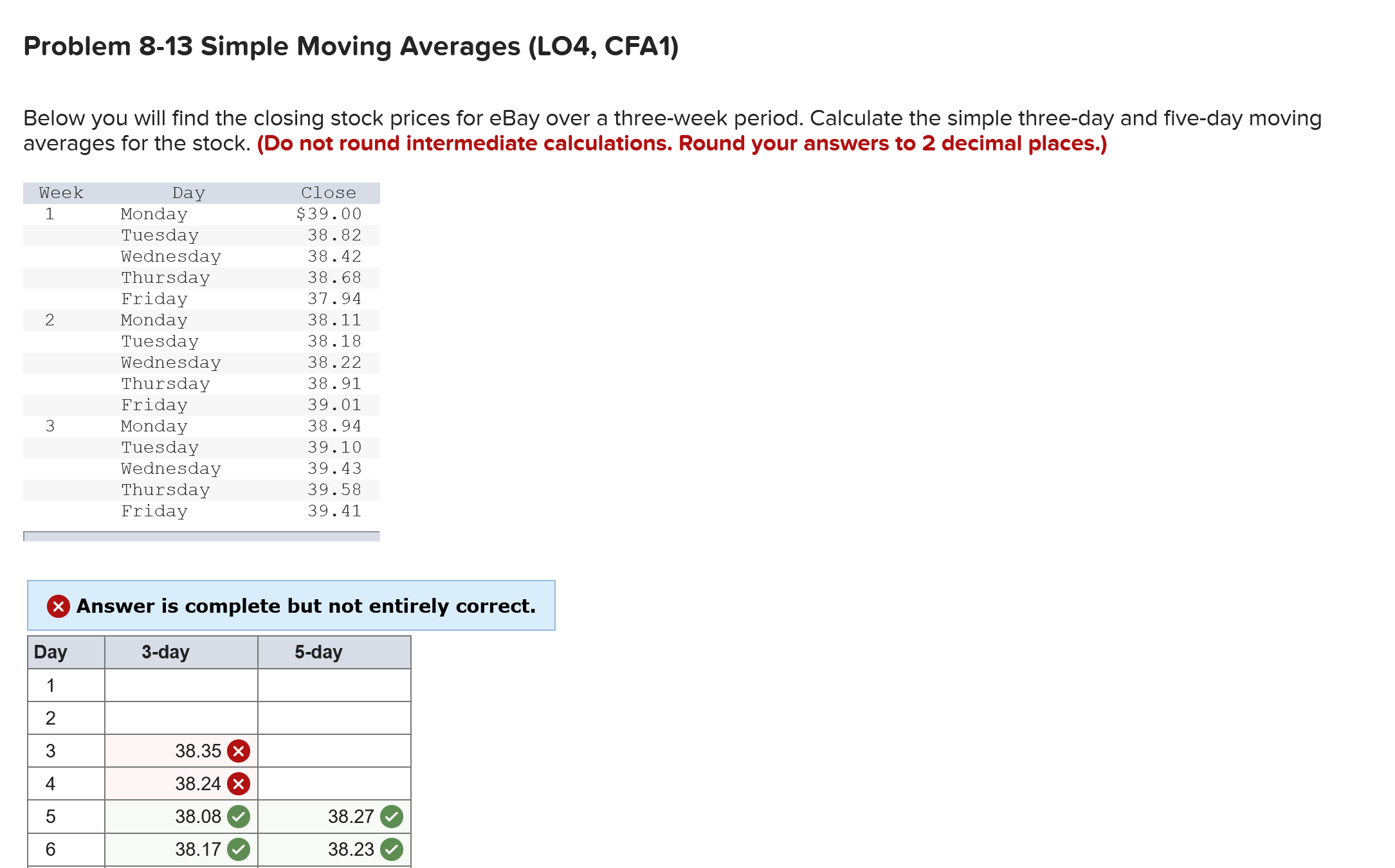 Problem 8-13 Simple Moving Averages (LO4, CFA1)