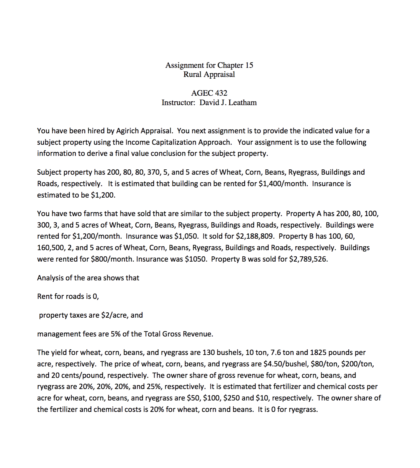 Assignment for Chapter 15 Rural Appraisal AGEC