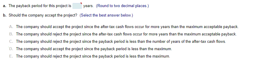 \fa. The payback period for this project is