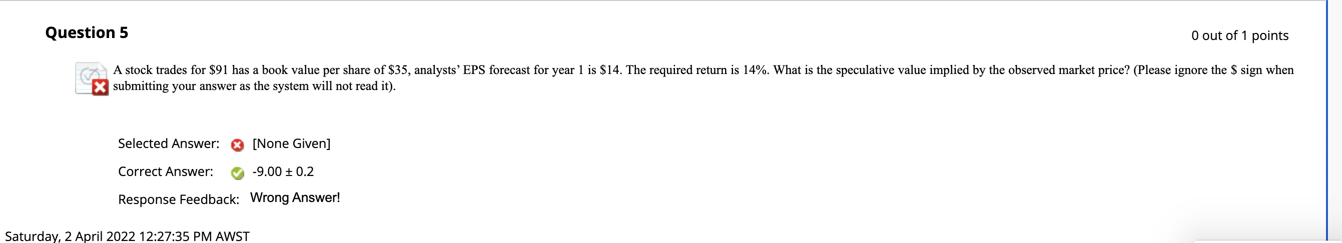 Question 5 0 out of1 points ' 7a A stock trades
