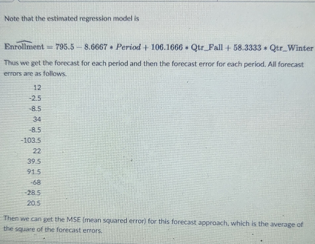 Note that the estimated regression model is