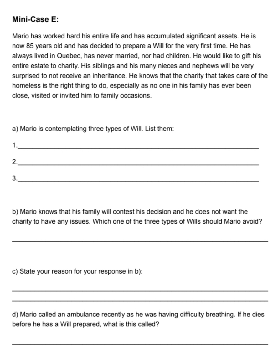 mini case e. Note: Mario loves in Qubec Canada.