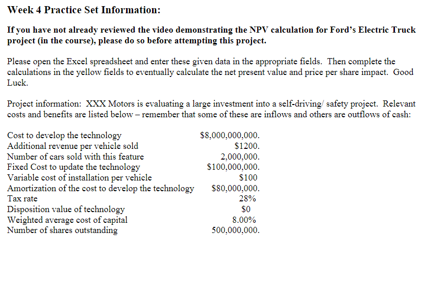 A B C D E F G H K L M N Net present value -- Week