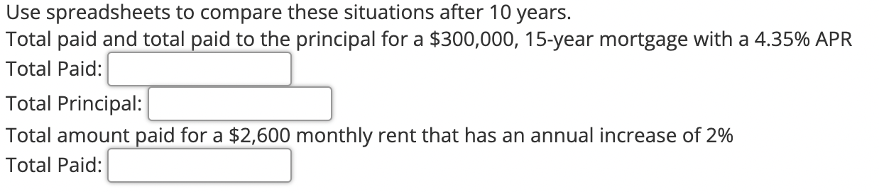 Use spreadsheets to compare these situations