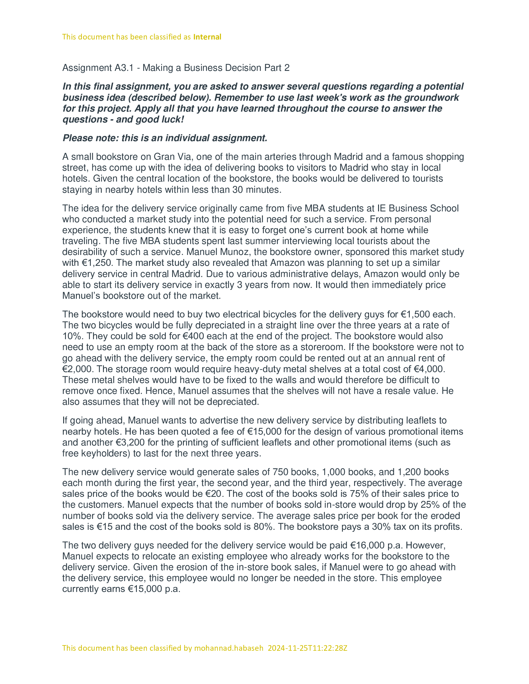 Assignment A3.1 - Making a Business Decision Part