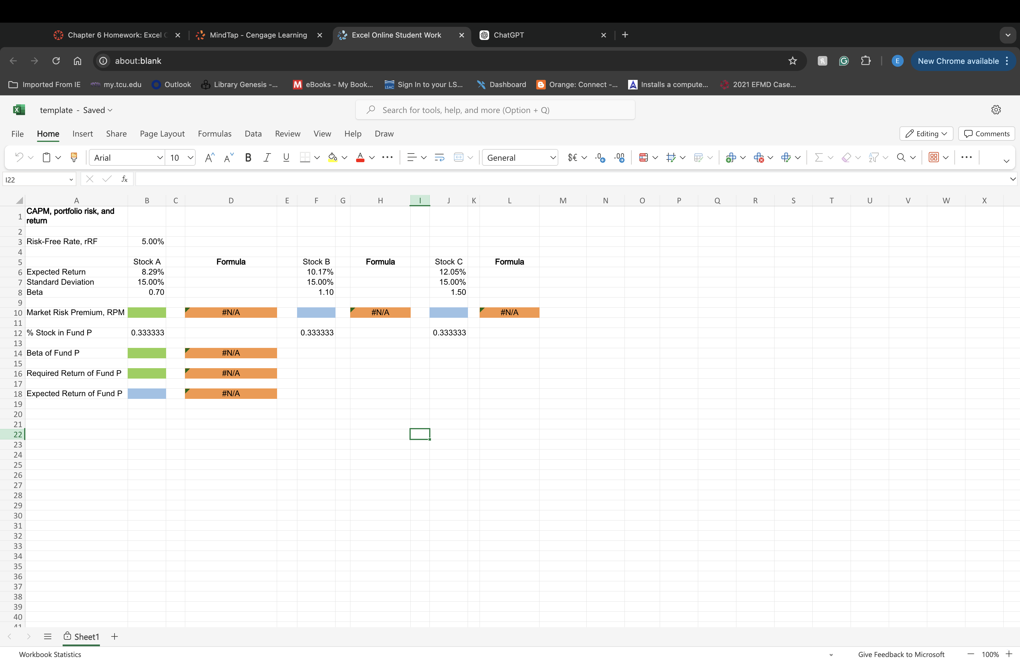 Chapter 6 Homework: Excel C X MindTap - Cengage