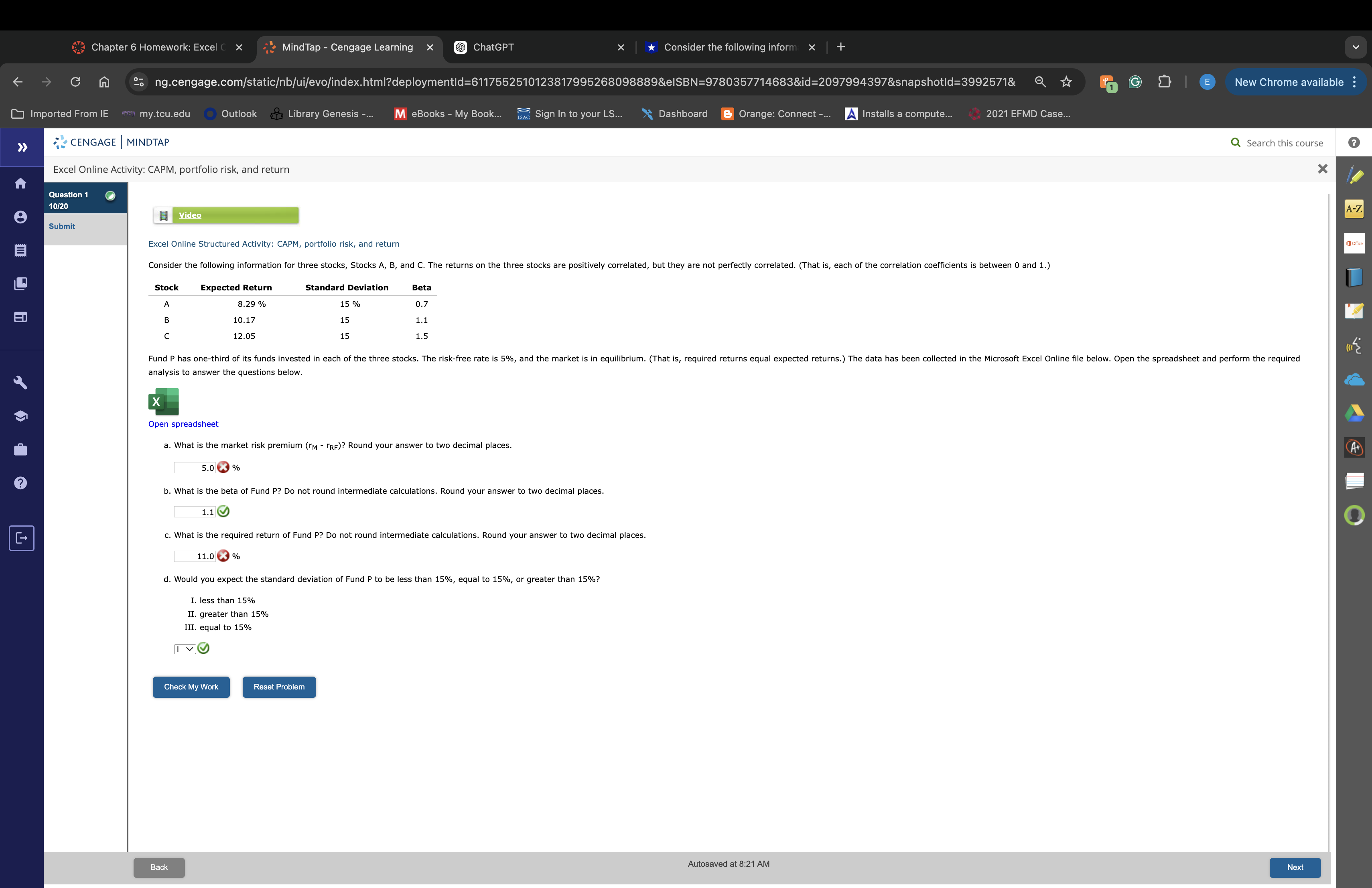 Chapter 6 Homework: Excel C X MindTap - Cengage