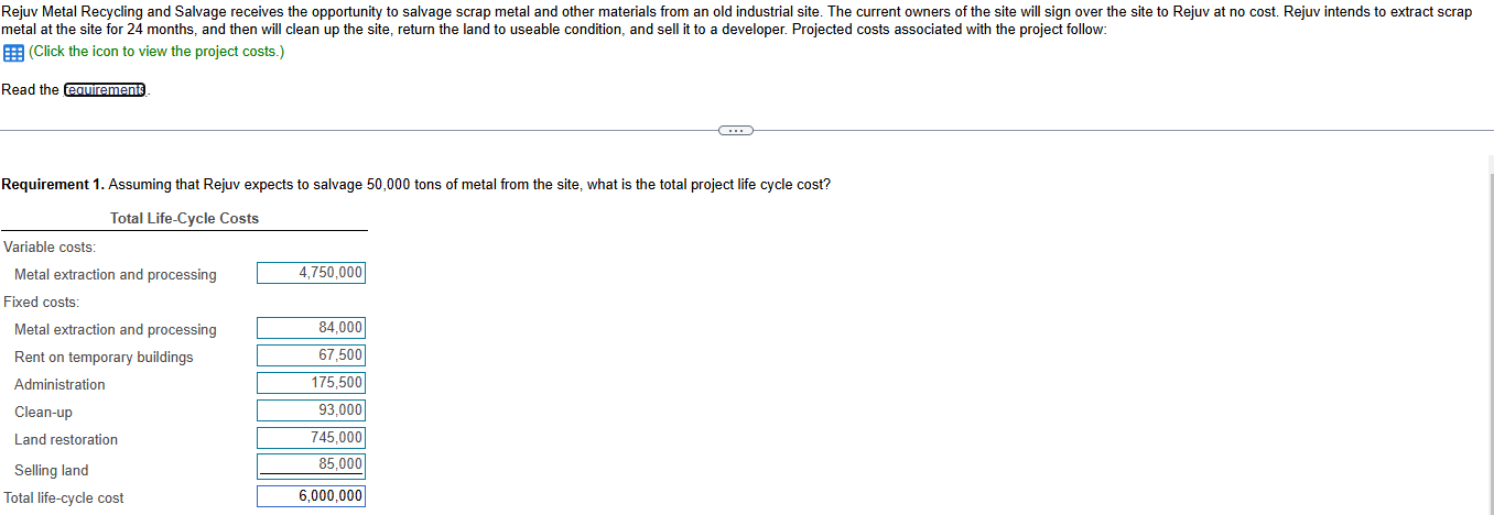 Fixed Variable Months 1-24 Metal extraction and