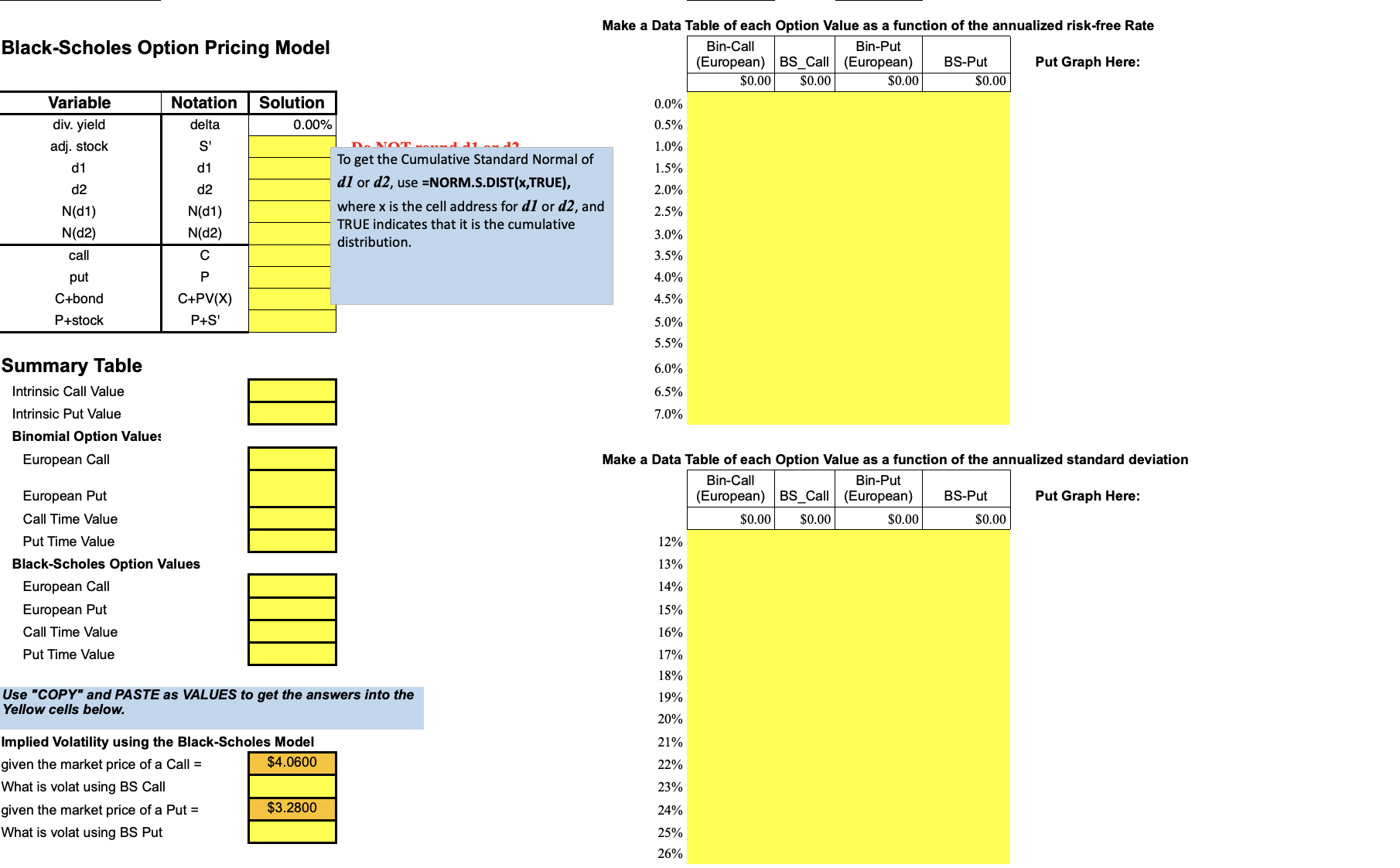 Excel programming: Option pricing with a six