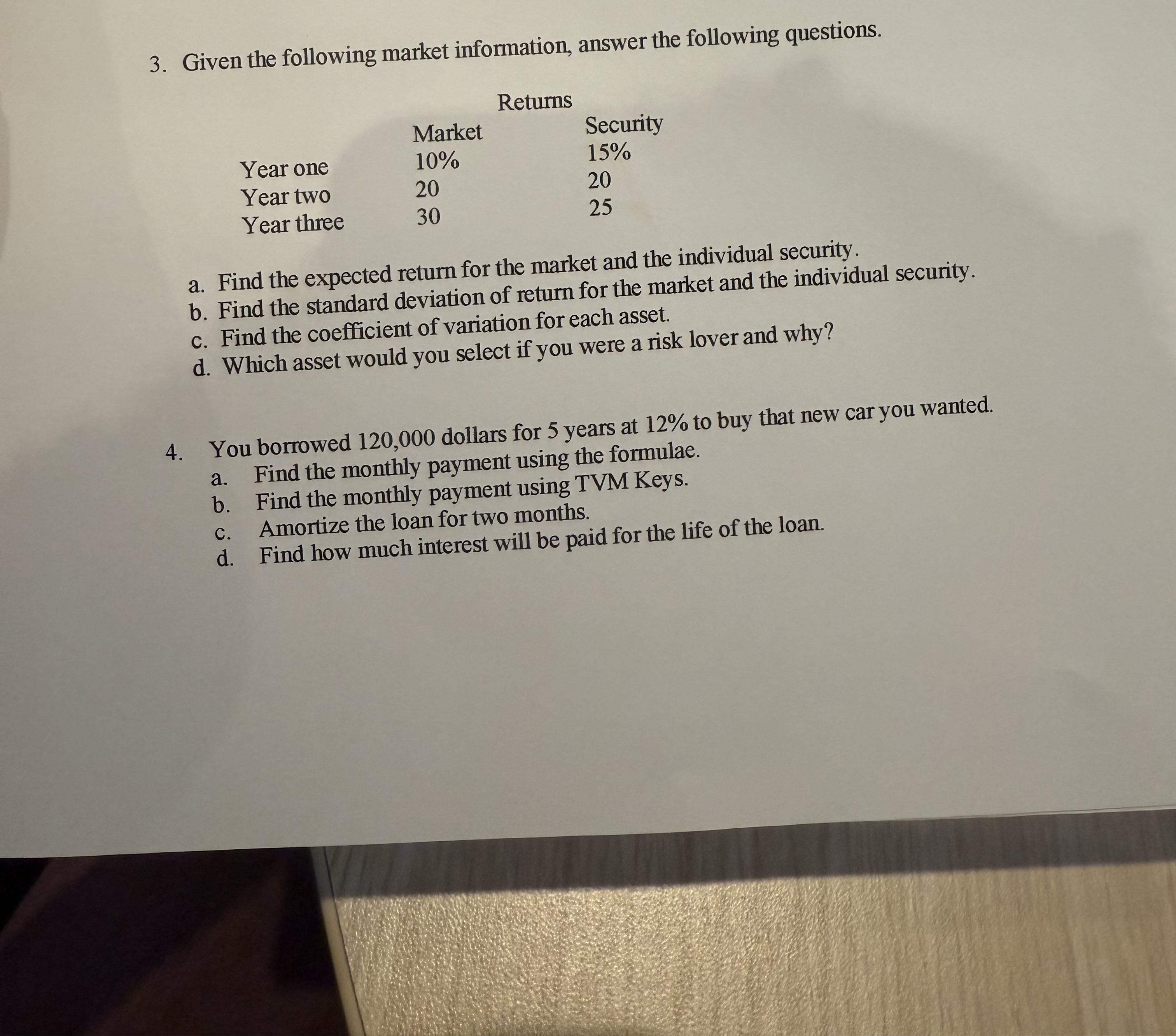 Corporation finance 3. Given the following market