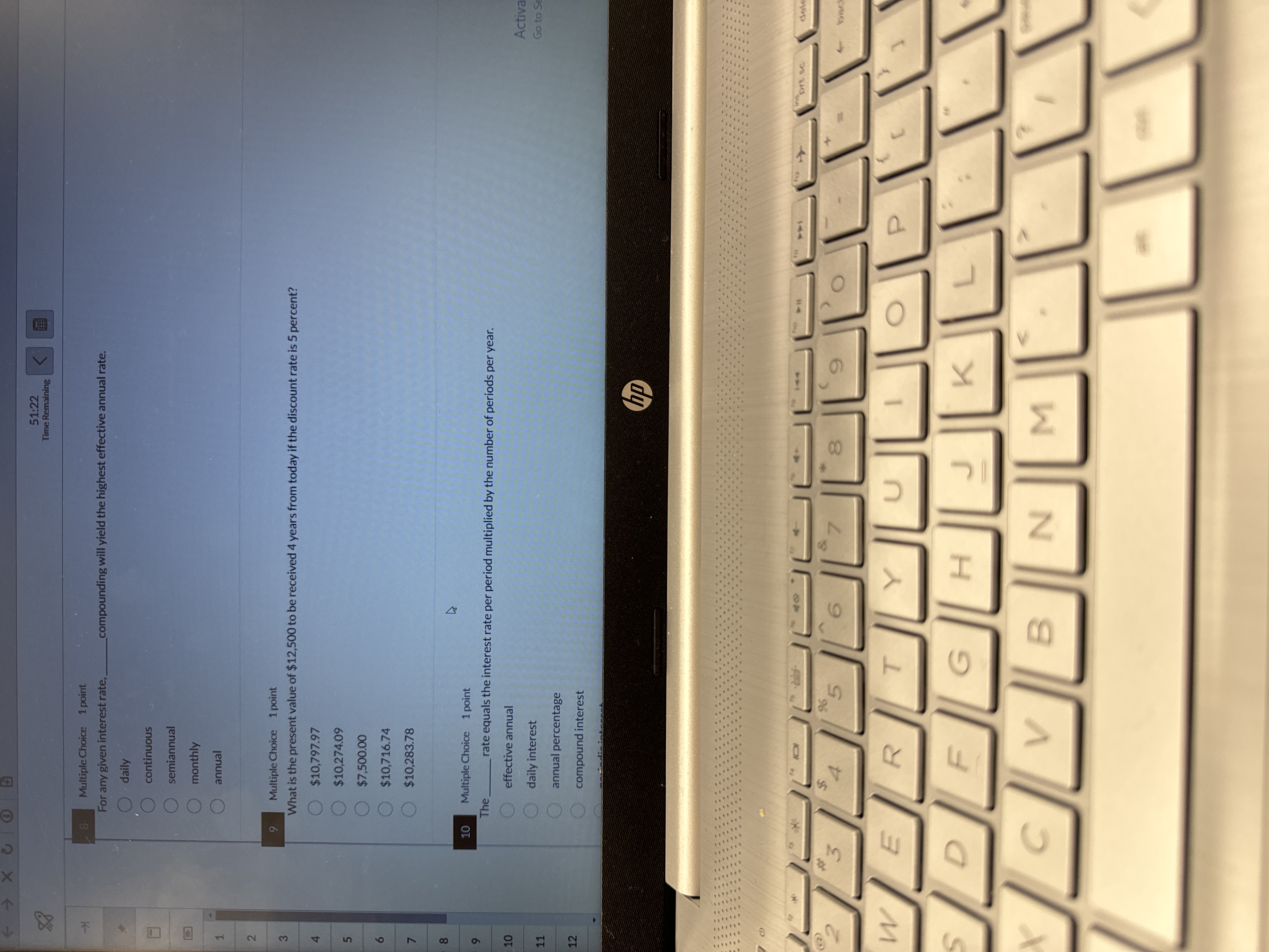 51:22 Time Remaining Multiple Choice 1 point For