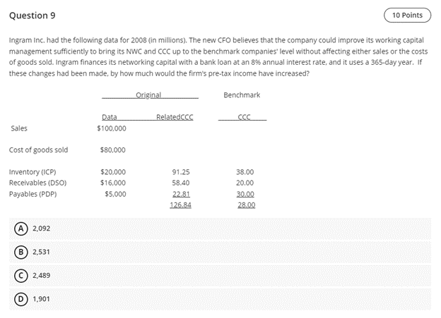Question 9 10 Points Ingram Inc. had the