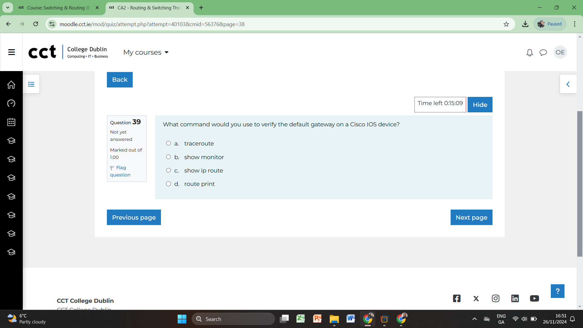ans cct Course: Switching & Routing (B. X cct CA2